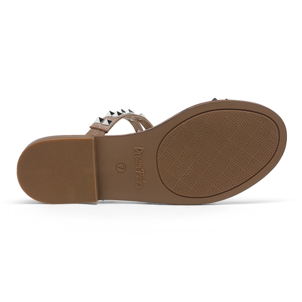 Clear Studded Rhinestone Flat Sandals - NUDE PU RIVET - 5